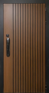 Входная дверь для квартиры с коричневыми панелями МДФ и замком с биометрией